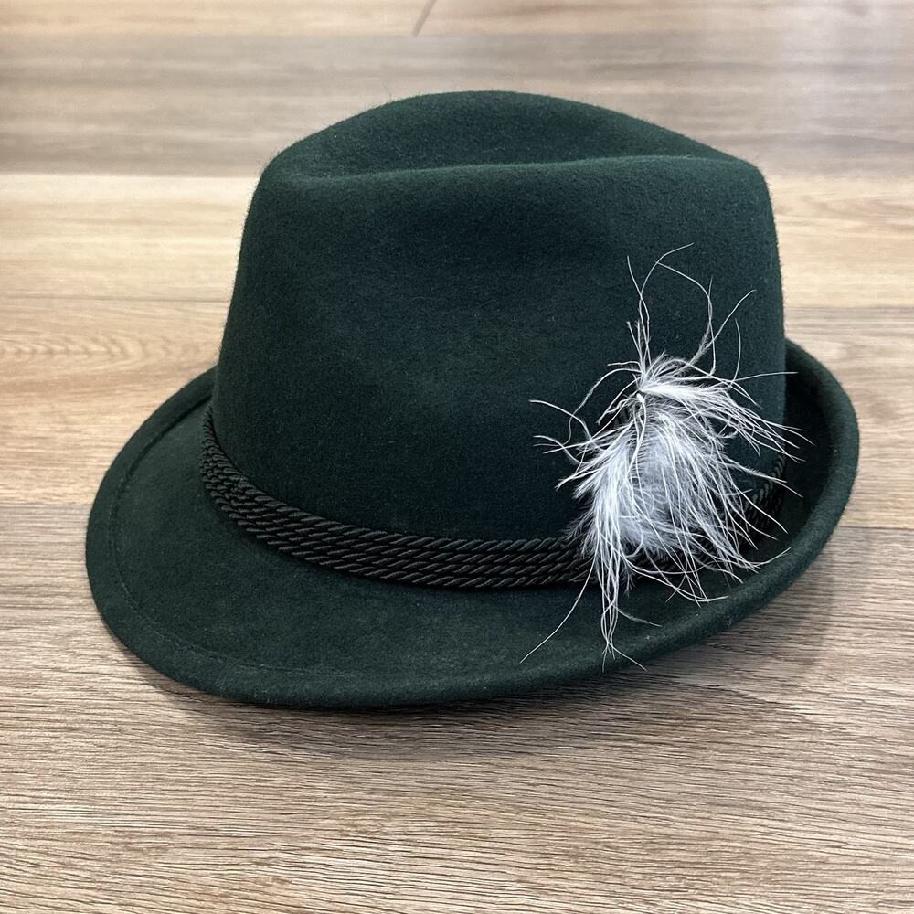 Vintage Allgauer Lodenhut Wool Felt Hat Germany Olive Green Rope St Patricks EUC